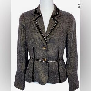 Coldwater Creek Brown & Gray Women's Herringbone Blazer w/Gold metalic Flecks.